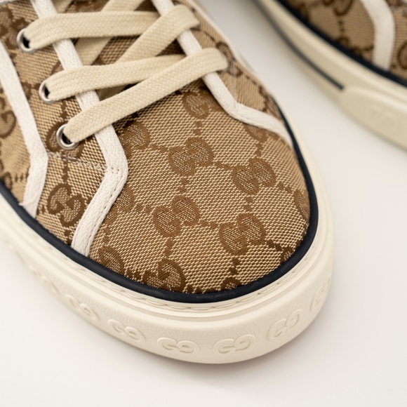 size 10.5G 11 US Gucci GG Canvas Tennis 1977 Beige Hight Top - Picture 7 of 14